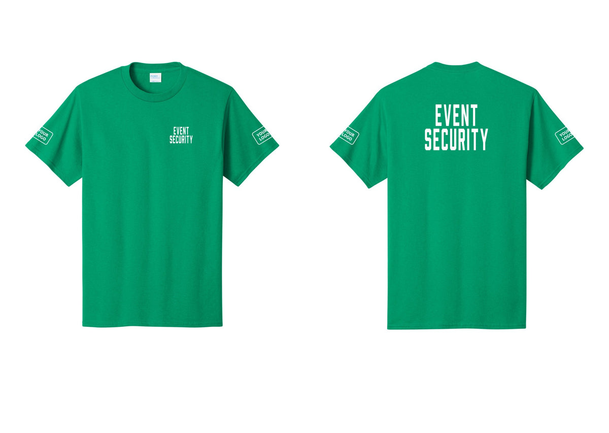 NYC Factory Custom Logo Event Security T-Shirt for Venues & Crowd Management (Classic) - Chest + Back + Your Logo Sleeves - Kelly