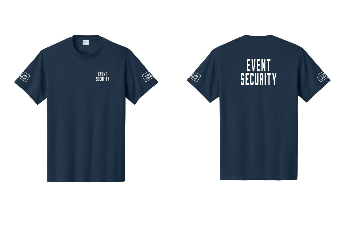NYC Factory Custom Logo Event Security T-Shirt for Venues & Crowd Management (Classic) - Chest + Back + Your Logo Sleeves - Navy