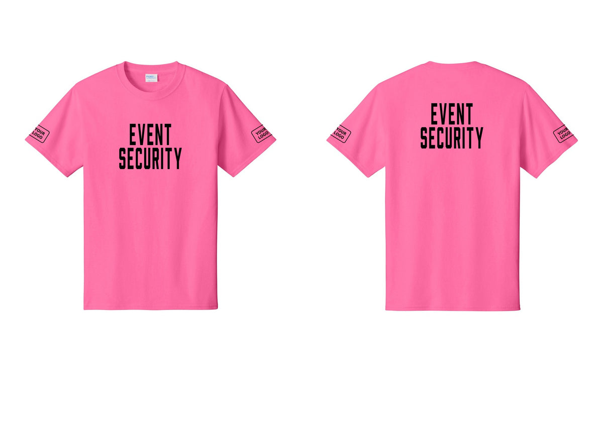 NYC Factory Custom Logo Event Security T-Shirt for Venues & Crowd Management (Classic) - Front + Back + Your Logo Sleeves - Neon Pink