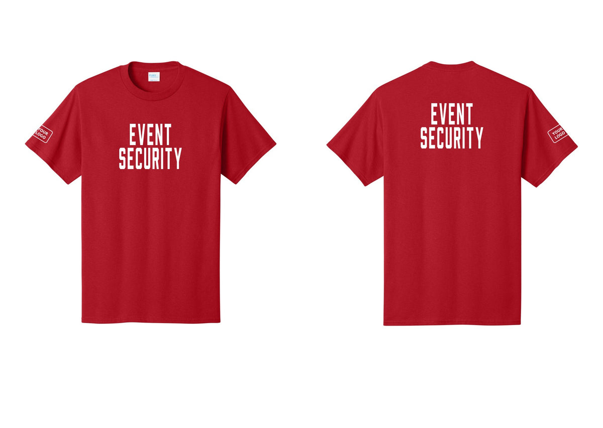 NYC Factory Custom Logo Event Security T-Shirt for Venues & Crowd Management (Classic) - Front + Back + Your Logo Sleeve - Red
