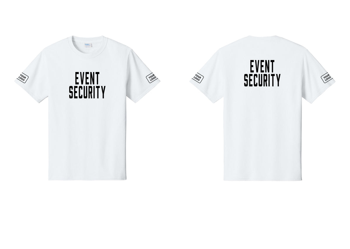 NYC Factory Custom Logo Event Security T-Shirt for Venues & Crowd Management (Classic) - Front + Back + Your Logo Sleeves - White
