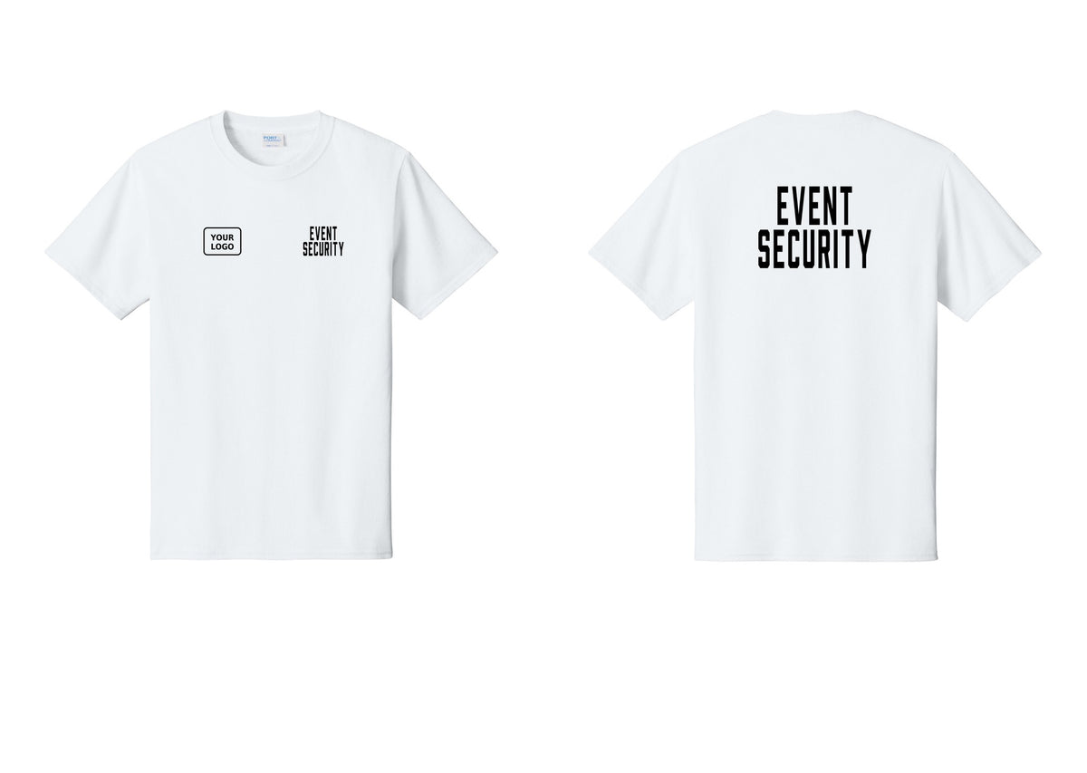 NYC Factory Custom Logo Event Security T-Shirt for Venues & Crowd Management (Classic) - EVENT SECURITY + Your Logo + Back - White