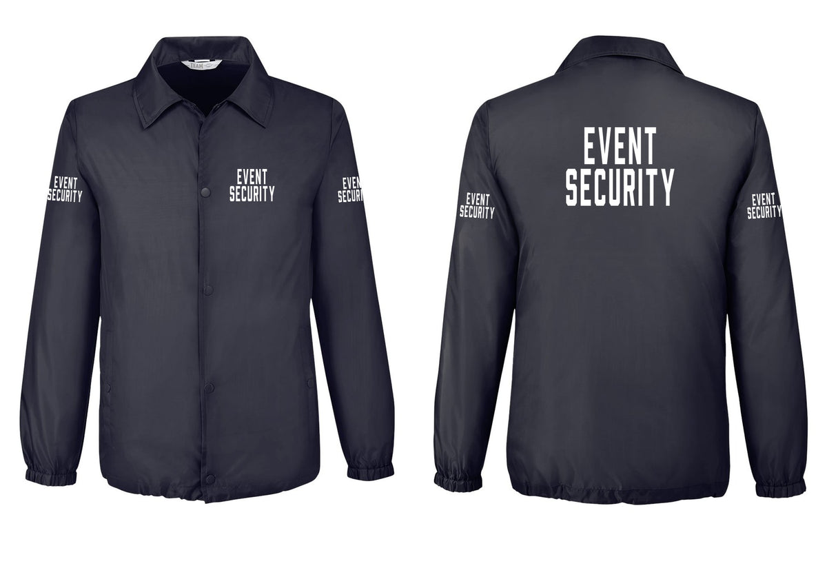 NYC Factory Event Security Snap-Front Coaches Jacket (Classic) - Chest + Back + Event Security Sleeves - Black