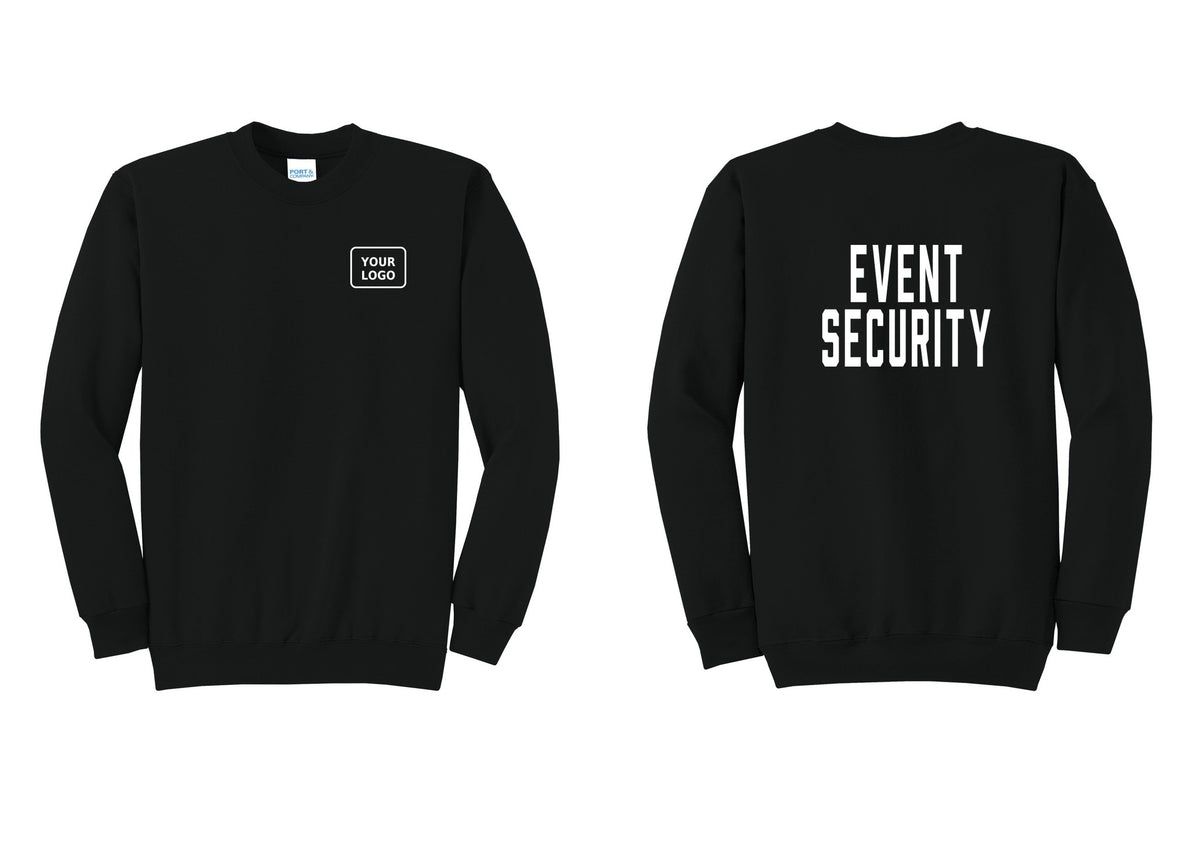 NYC Factory Custom Logo Event Security Cotton Fleece Crewneck Sweatshirt (Classic) - Your Logo + Back - Black
