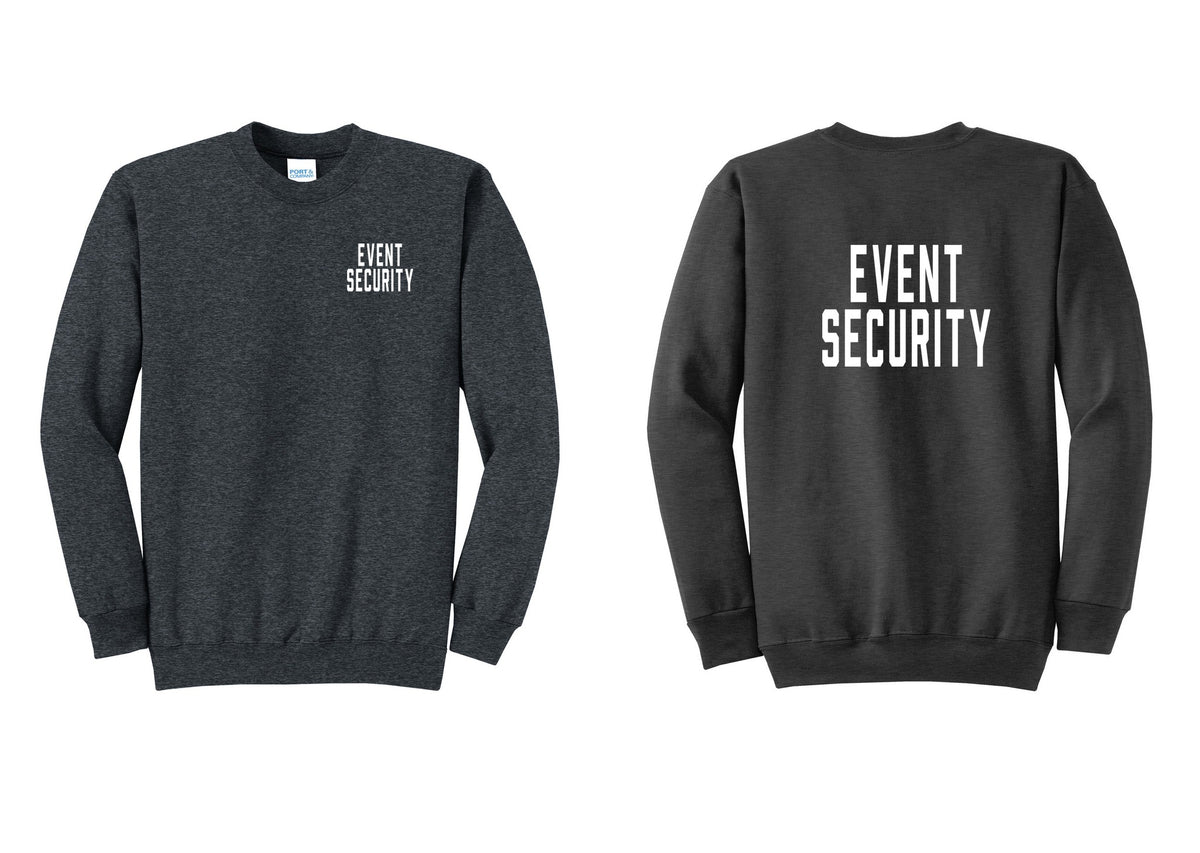 NYC Factory Event Security Cotton Fleece Crewneck Sweatshirt (Classic) - Chest + Back - Dark Heather Grey