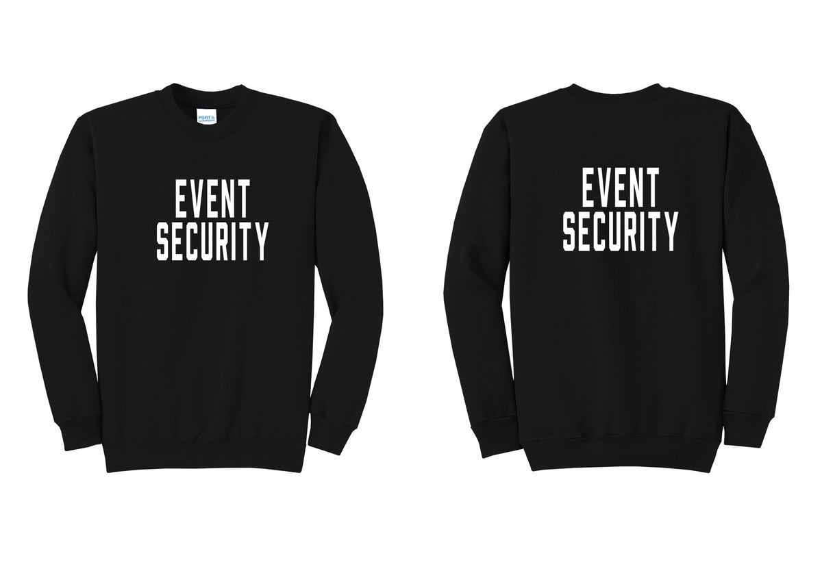 NYC Factory Event Security Cotton Fleece Crewneck Sweatshirt (Classic) - Front + Back - Black