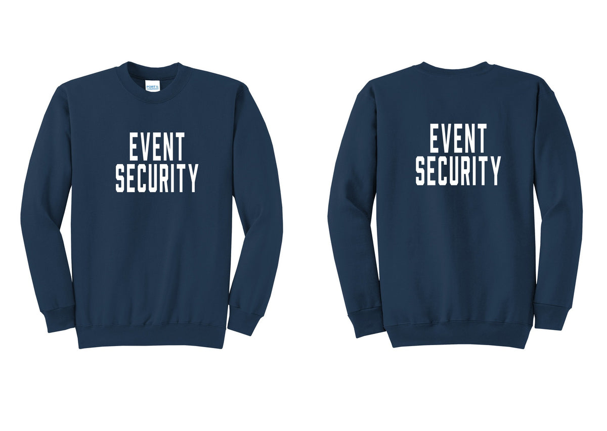 NYC Factory Event Security Cotton Fleece Crewneck Sweatshirt (Classic) - Front + Back - Navy