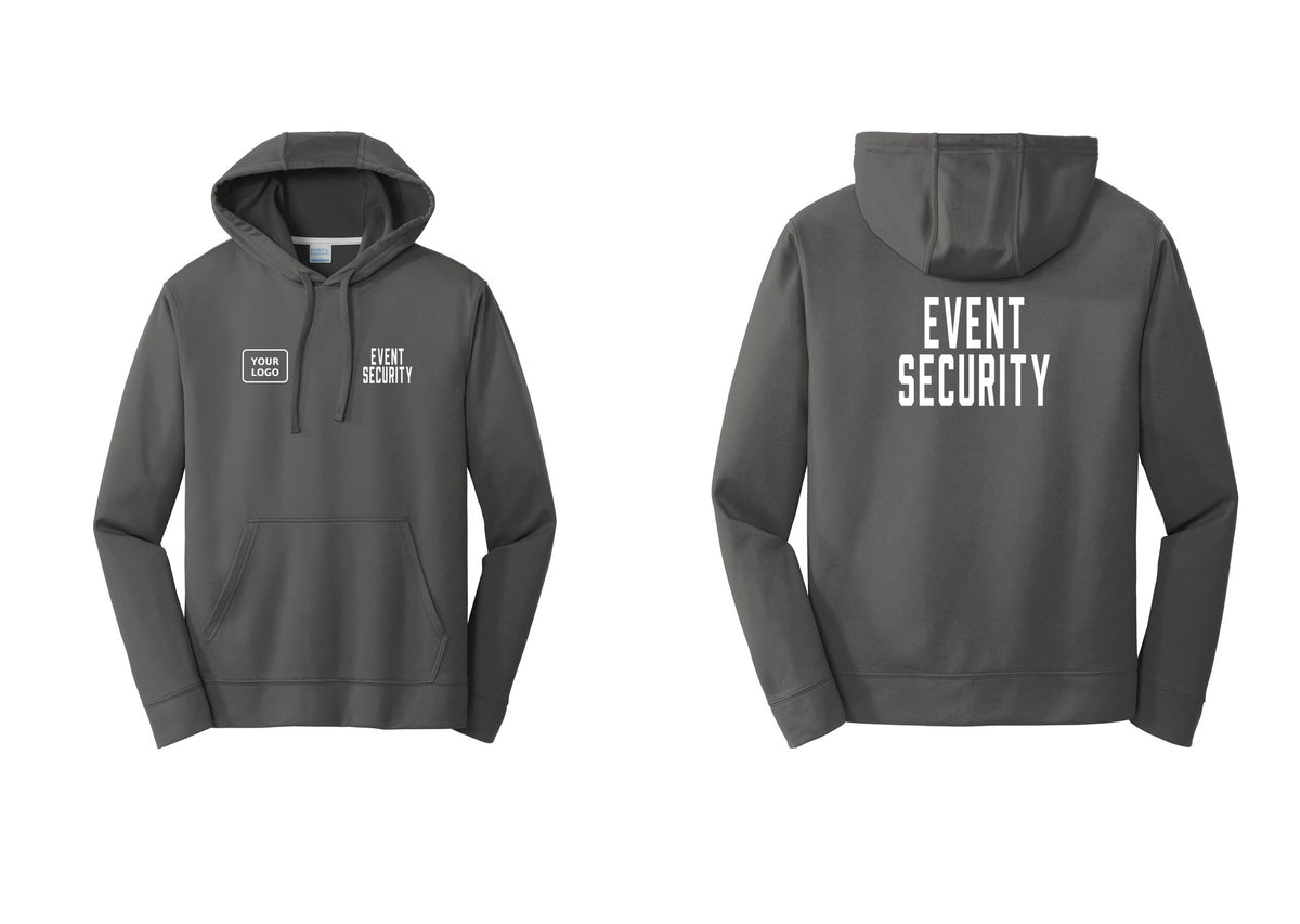 NYC Factory Custom Logo Event Security Performance Hooded Fleece Pullover Sweatshirt (Classic) - EVENT SECURITY + Your Logo + Back - Charcoal