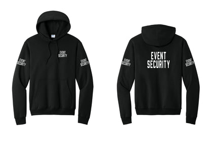 NYC Factory Event Security Cotton Fleece Pullover Hoodie (Classic) - Chest + Back + Event Security Sleeves - Black