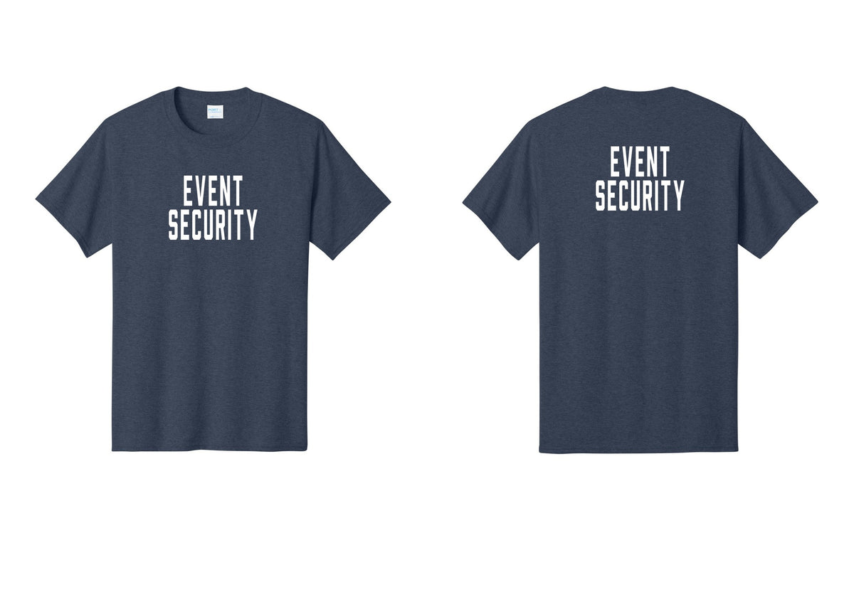 NYC Factory Event Security T-Shirt for Venues & Crowd Management (Classic) - Front + Back - Heather Navy