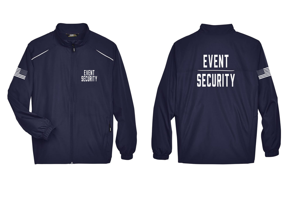 NYC Factory Event Security Reflective Lightweight Jacket (Classic) - Chest + Back + US Flag Sleeve - Classic Navy