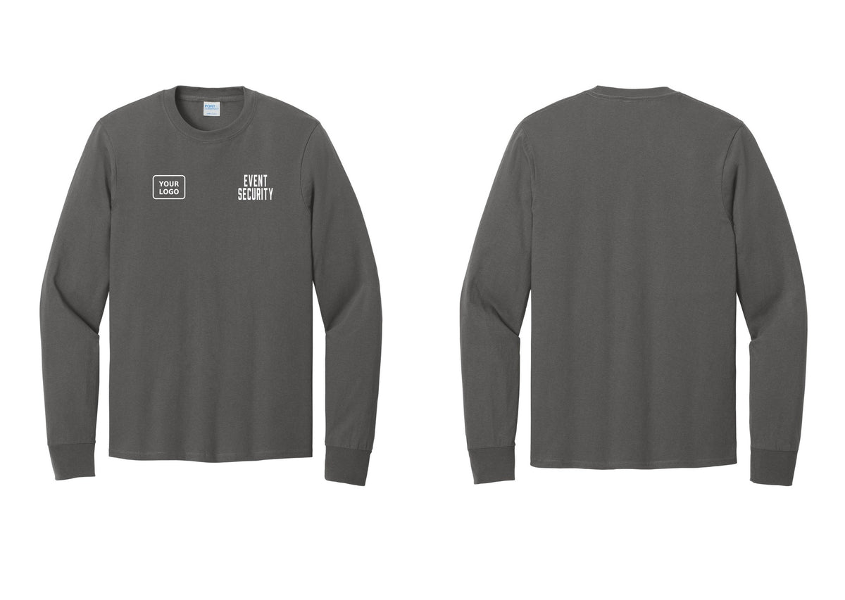NYC Factory Custom Logo Event Security Cotton Long Sleeve T-Shirt (Classic) - EVENT SECURITY + Your Logo - Charcoal