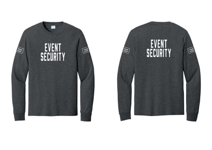 NYC Factory Custom Logo Event Security Cotton Long Sleeve T-Shirt (Classic) - Front + Back + Your Logo Sleeves - Dark Heather Grey