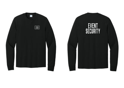 NYC Factory Custom Logo Event Security Cotton Long Sleeve T-Shirt (Classic) - Your Logo + Back - Black