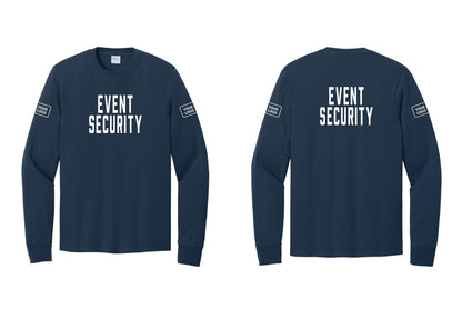NYC Factory Custom Logo Event Security Cotton Long Sleeve T-Shirt (Classic) - Front + Back + Your Logo Sleeves - Navy