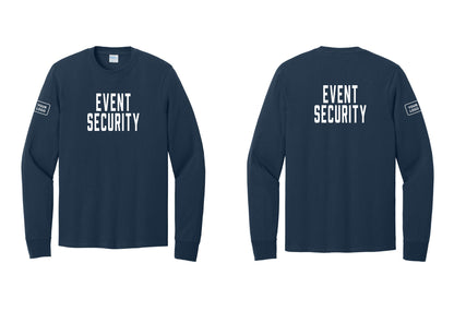 NYC Factory Custom Logo Event Security Cotton Long Sleeve T-Shirt (Classic) - Front + Back + Your Logo Sleeve - Navy