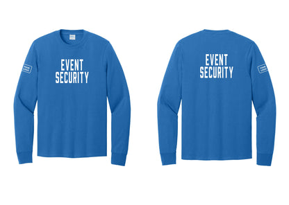 NYC Factory Custom Logo Event Security Cotton Long Sleeve T-Shirt (Classic) - Front + Back + Your Logo Sleeve - Royal