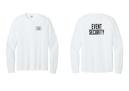 NYC Factory Custom Logo Event Security Cotton Long Sleeve T-Shirt (Classic) - Your Logo + Back - White