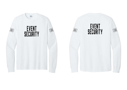 NYC Factory Custom Logo Event Security Cotton Long Sleeve T-Shirt (Classic) - Front + Back + Your Logo Sleeves - White