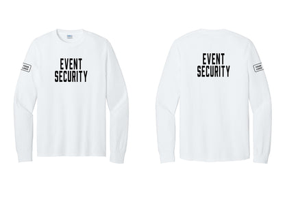 NYC Factory Custom Logo Event Security Cotton Long Sleeve T-Shirt (Classic) - Front + Back + Your Logo Sleeve - White