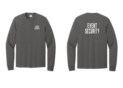 NYC Factory Event Security Cotton Long Sleeve T-Shirt (Classic) - Chest + Back - Charcoal