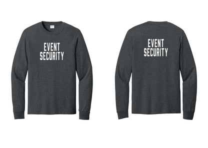NYC Factory Event Security Cotton Long Sleeve T-Shirt (Classic) - Front + Back - Dark Heather Grey