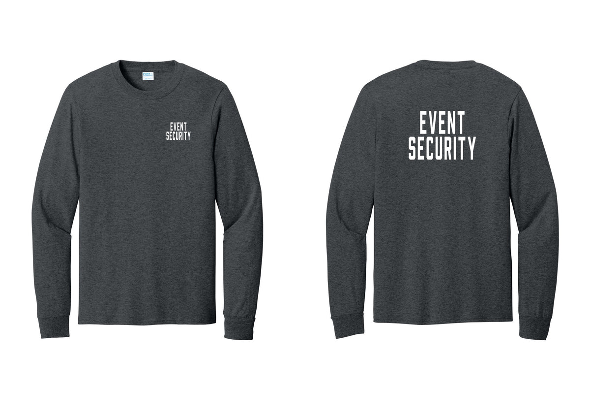 NYC Factory Event Security Cotton Long Sleeve T-Shirt (Classic) - Chest + Back - Dark Heather Grey
