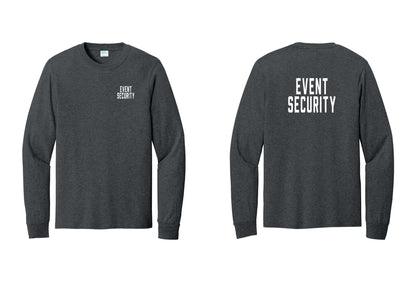 NYC Factory Event Security Cotton Long Sleeve T-Shirt (Classic) - Chest + Back - Dark Heather Grey