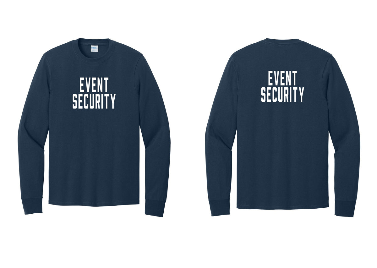 NYC Factory Event Security Cotton Long Sleeve T-Shirt (Classic) - Front + Back - Navy