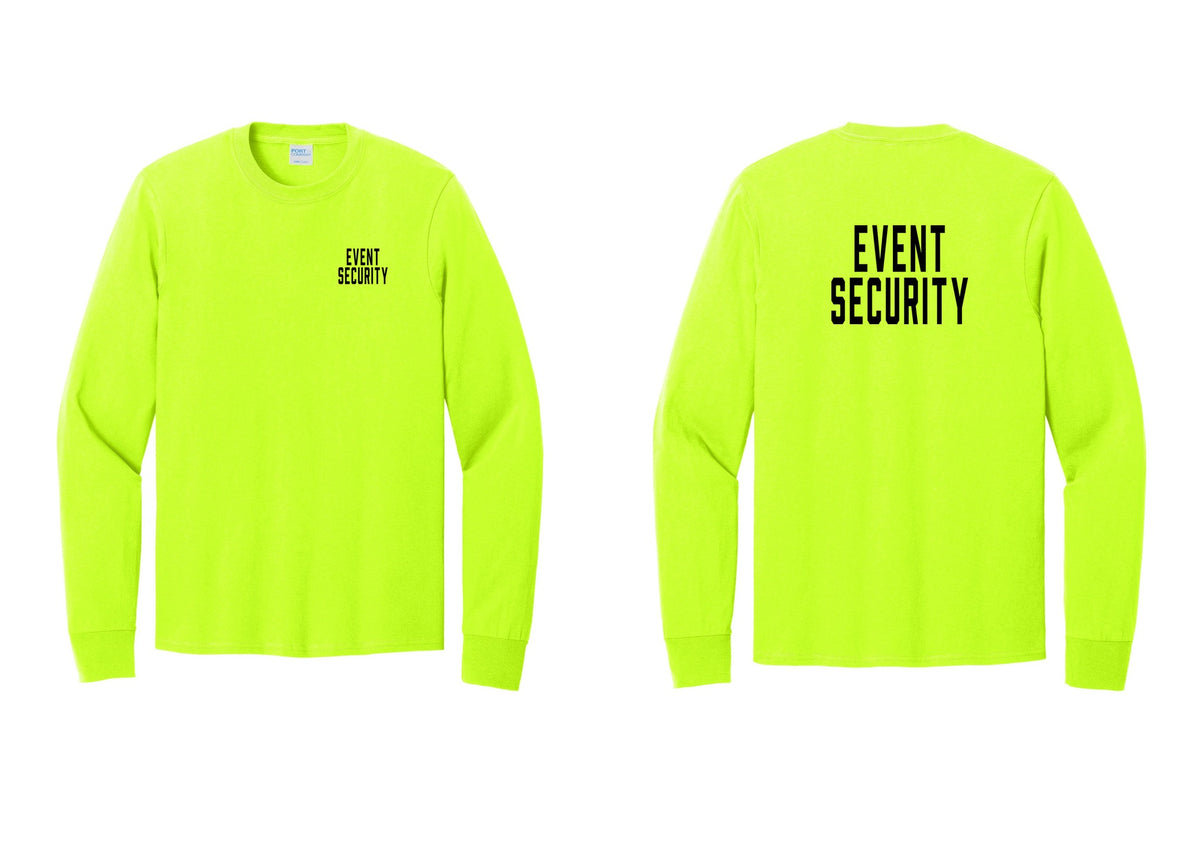 NYC Factory Event Security Cotton Long Sleeve T-Shirt (Classic) - Chest + Back - Safety Green