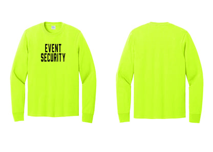 NYC Factory Event Security Cotton Long Sleeve T-Shirt (Classic) - Front Only - Safety Green