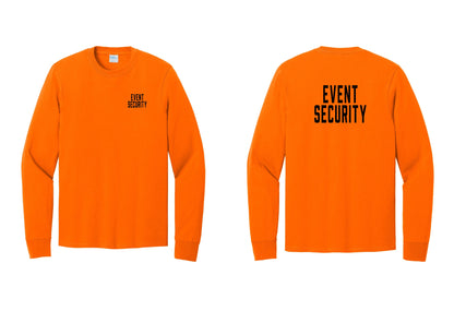 NYC Factory Event Security Cotton Long Sleeve T-Shirt (Classic) - Chest + Back - Safety Orange