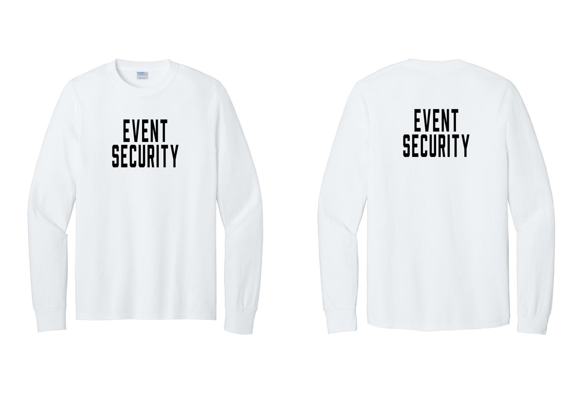 NYC Factory Event Security Cotton Long Sleeve T-Shirt (Classic) - Front + Back - White