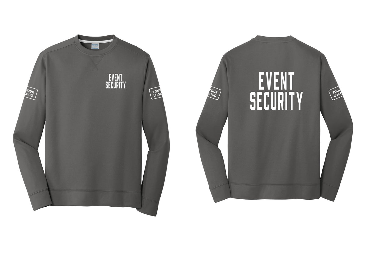 NYC Factory Custom Logo Event Security Performance Fleece Crewneck Sweatshirt (Classic) - Chest + Back + Your Logo Sleeves - Charcoal