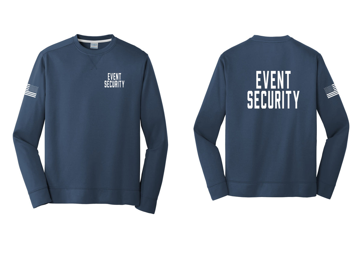 NYC Factory Event Security Performance Fleece Crewneck Sweatshirt (Classic) - Chest + Back + US Flag Sleeve - Navy