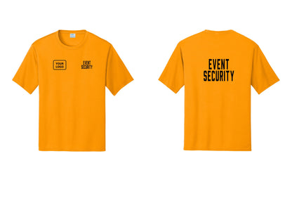 NYC Factory Custom Logo Event Security Performance T-Shirt (Classic) - EVENT SECURITY + Your Logo + Back - Gold