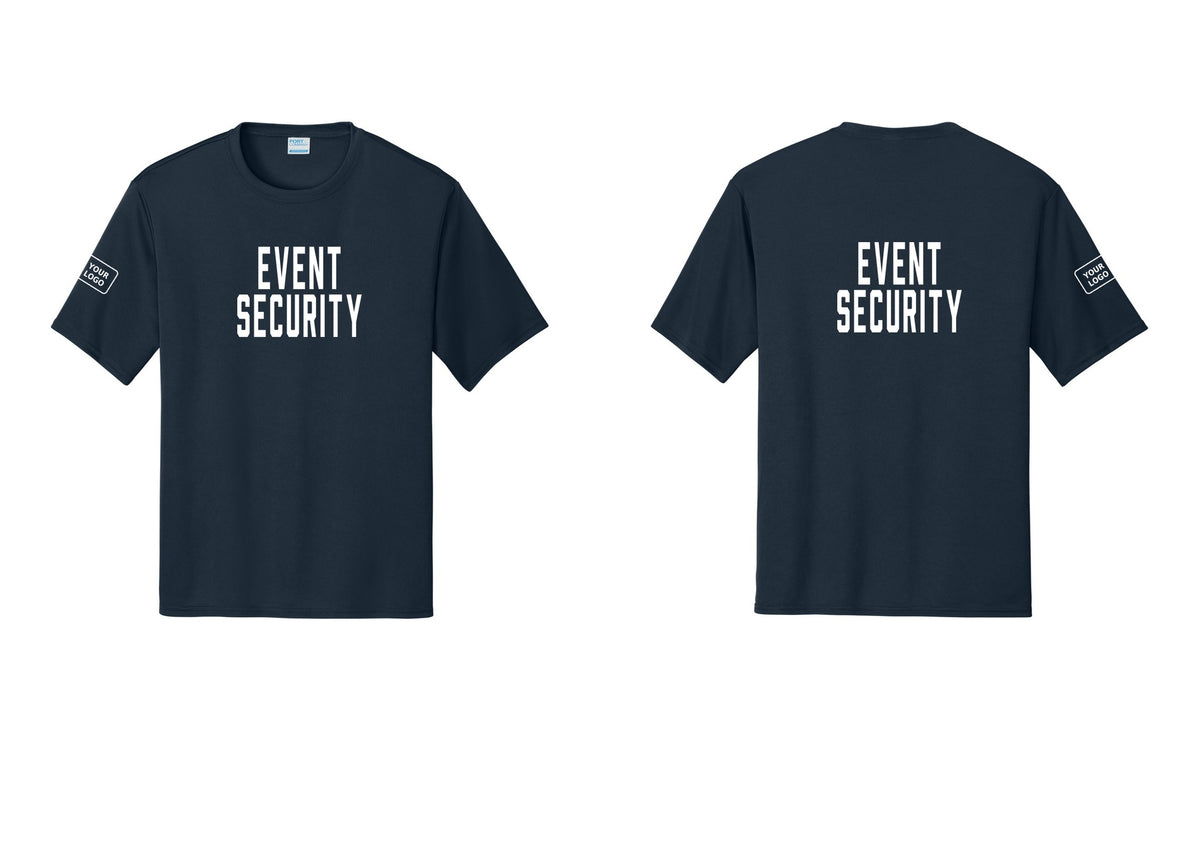 NYC Factory Custom Logo Event Security Performance T-Shirt (Classic) - Front + Back + Your Logo Sleeve - Navy