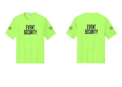 NYC Factory Custom Logo Event Security Performance T-Shirt (Classic) - Front + Back + Your Logo Sleeves - Neon Green