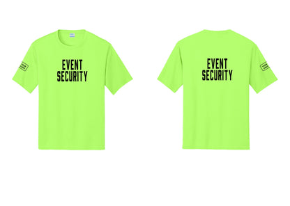 NYC Factory Custom Logo Event Security Performance T-Shirt (Classic) - Front + Back + Your Logo Sleeve - Neon Green