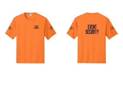 NYC Factory Custom Logo Event Security Performance T-Shirt (Classic) - Chest + Back + Your Logo Sleeves - Neon Orange