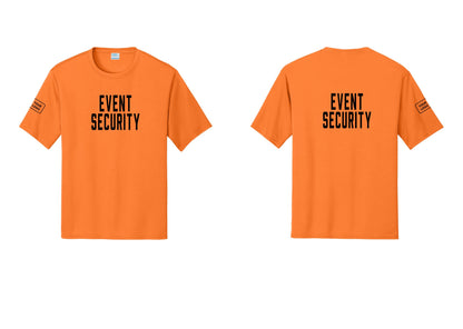 NYC Factory Custom Logo Event Security Performance T-Shirt (Classic) - Front + Back + Your Logo Sleeve - Neon Orange