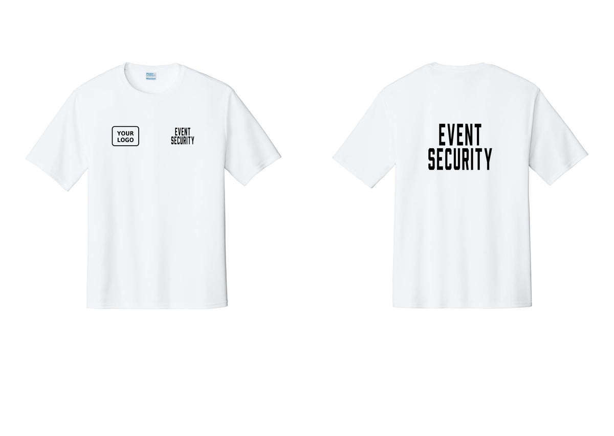 NYC Factory Custom Logo Event Security Performance T-Shirt (Classic) - EVENT SECURITY + Your Logo + Back - White