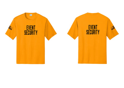 NYC Factory Event Security Performance T-Shirt (Classic) - Front + Back + US Flag Sleeve - Gold