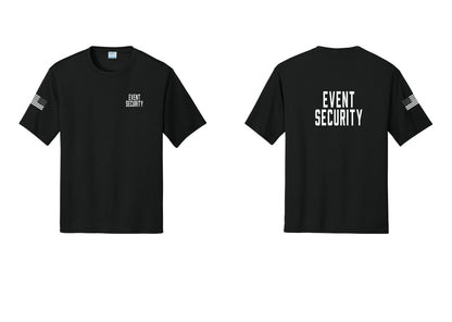 NYC Factory Event Security Performance T-Shirt (Classic) - Chest + Back + US Flag Sleeve - Black