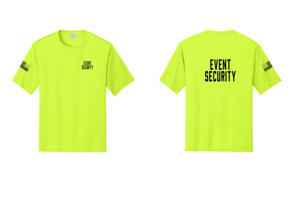 NYC Factory Event Security Performance T-Shirt (Classic) - Chest + Back + US Flag Sleeve - Neon Yellow