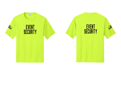 NYC Factory Event Security Performance T-Shirt (Classic) - Front + Back + US Flag Sleeve - Neon Yellow