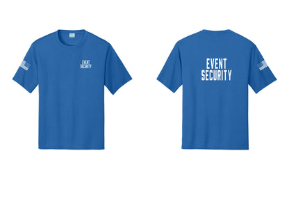NYC Factory Event Security Performance T-Shirt (Classic) - Chest + Back + US Flag Sleeve - Royal