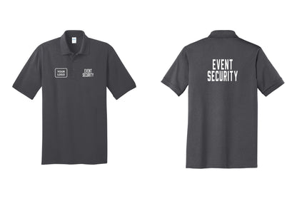 NYC Factory Custom Logo Event Security Polo Shirt (Classic) - EVENT SECURITY + Your Logo + Back - Charcoal