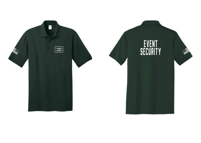 NYC Factory Custom Logo Event Security Polo Shirt (Classic) - Your Logo + Back + US Flag Sleeve - Dark Green