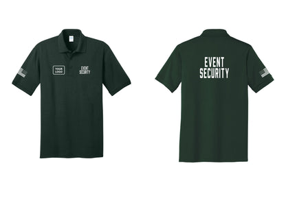 NYC Factory Custom Logo Event Security Polo Shirt (Classic) - EVENT SECURITY + Your Logo + Back + US Flag Sleeve - Dark Green